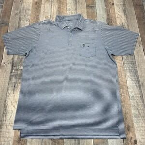 B. Draddy Polo Shirt Mens XL Blue White Striped Performance Golf Casual Stretch